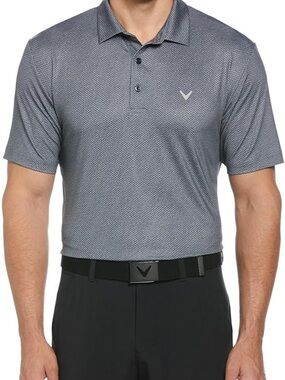 Callaway Men's Opti-Dri Blue/Gray Diamond Print Pattern Golf Polo. Size Large